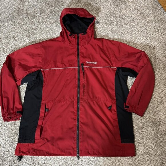 Timberland Other - Timberland Jacket Mens Large Red Black Hooded Full Zip Performance Windbreaker